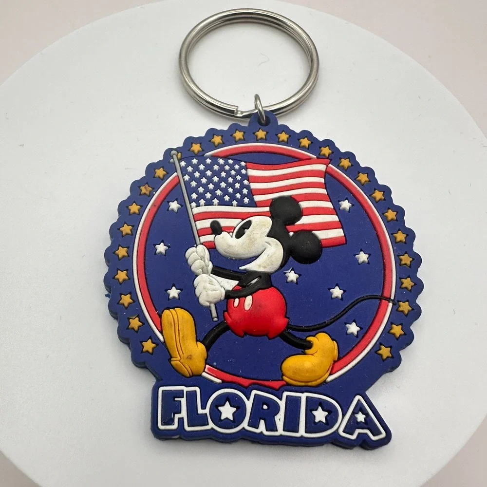 VTG 90s Disney Mickey Mouse Florida American Flag Rubber Keychain Jerry Leigh - Picture 4 of 6